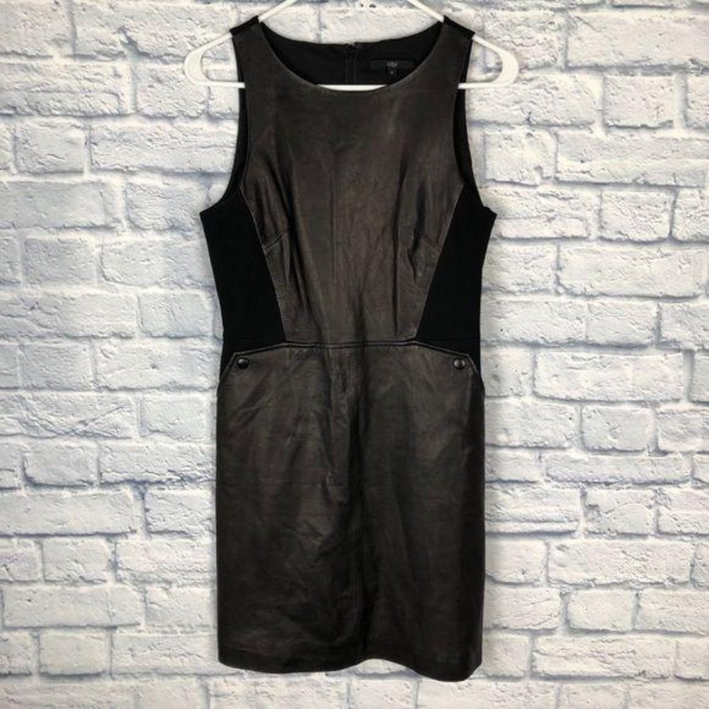 TIBI Black Leather Panel Sleevless Mini Dress